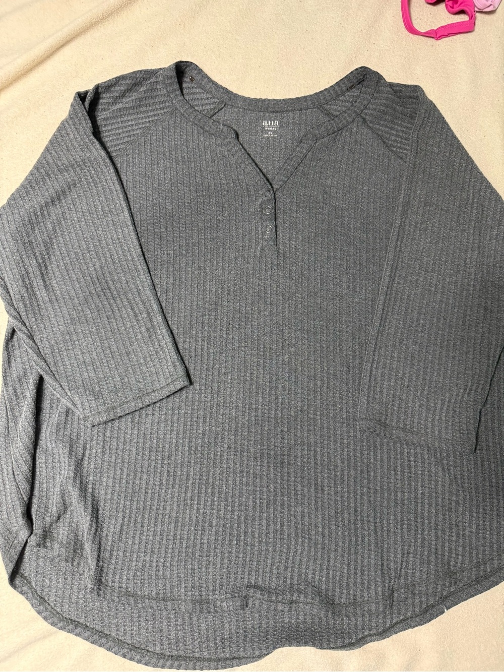 a.n.a Gray Ribbed Henley Sweatshirt